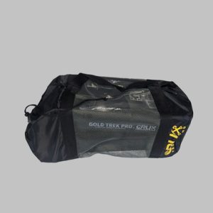 Custom made mesh storage bag made for Crux Prospecting highbankers. Shown with a highbanker inside in its packed state