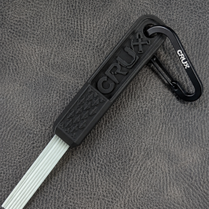 Black mini CRUX Original Gold Brush with long white bristles for gold prospecting bedrock cleaning.