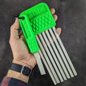 Green CRUX Original Gold Brush combo with long white bristles for gold prospecting bedrock cleaning.
